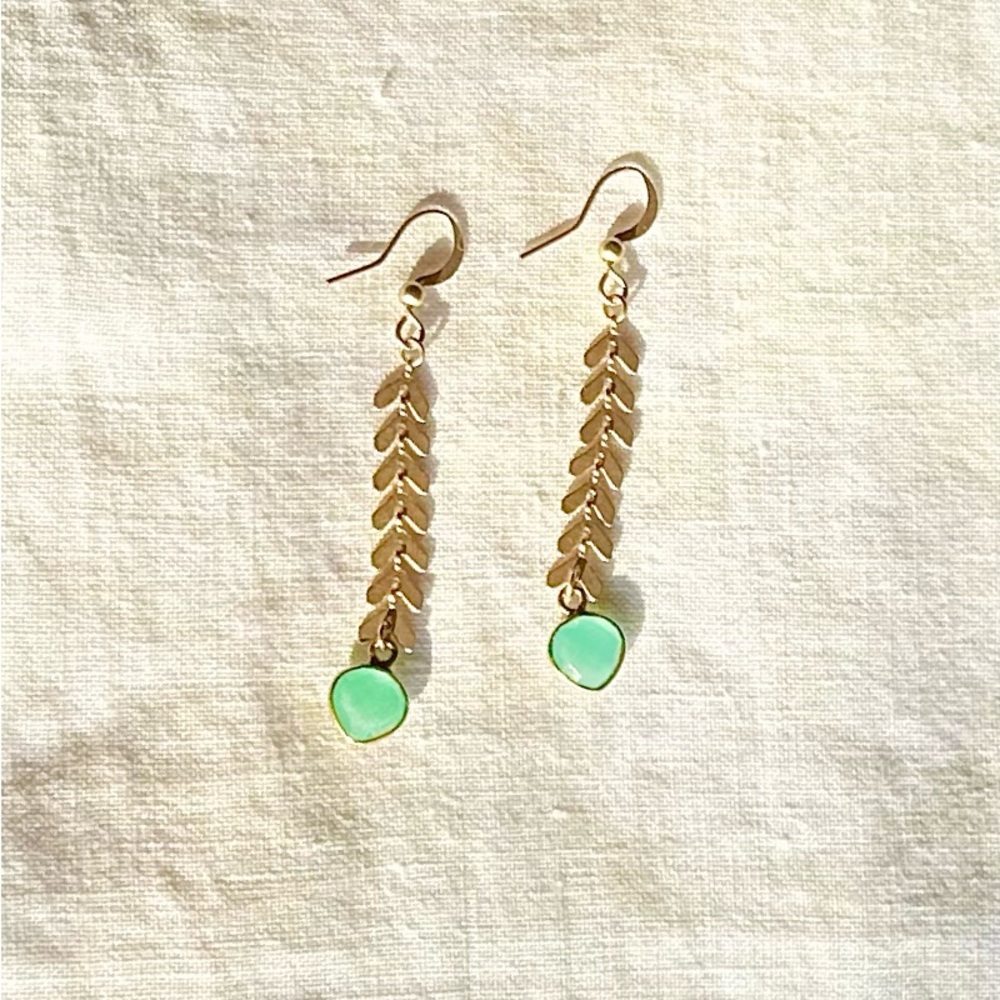 New Handmade Aqua Chalcedony matte gold gemstone drop earrings.